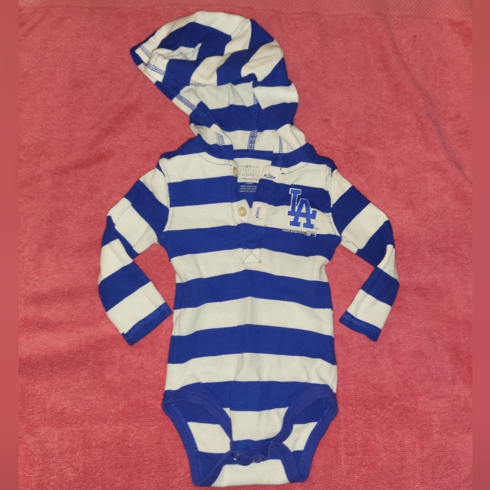LA Dodgers Long Sleeve Hooded Striped   Bodysuit